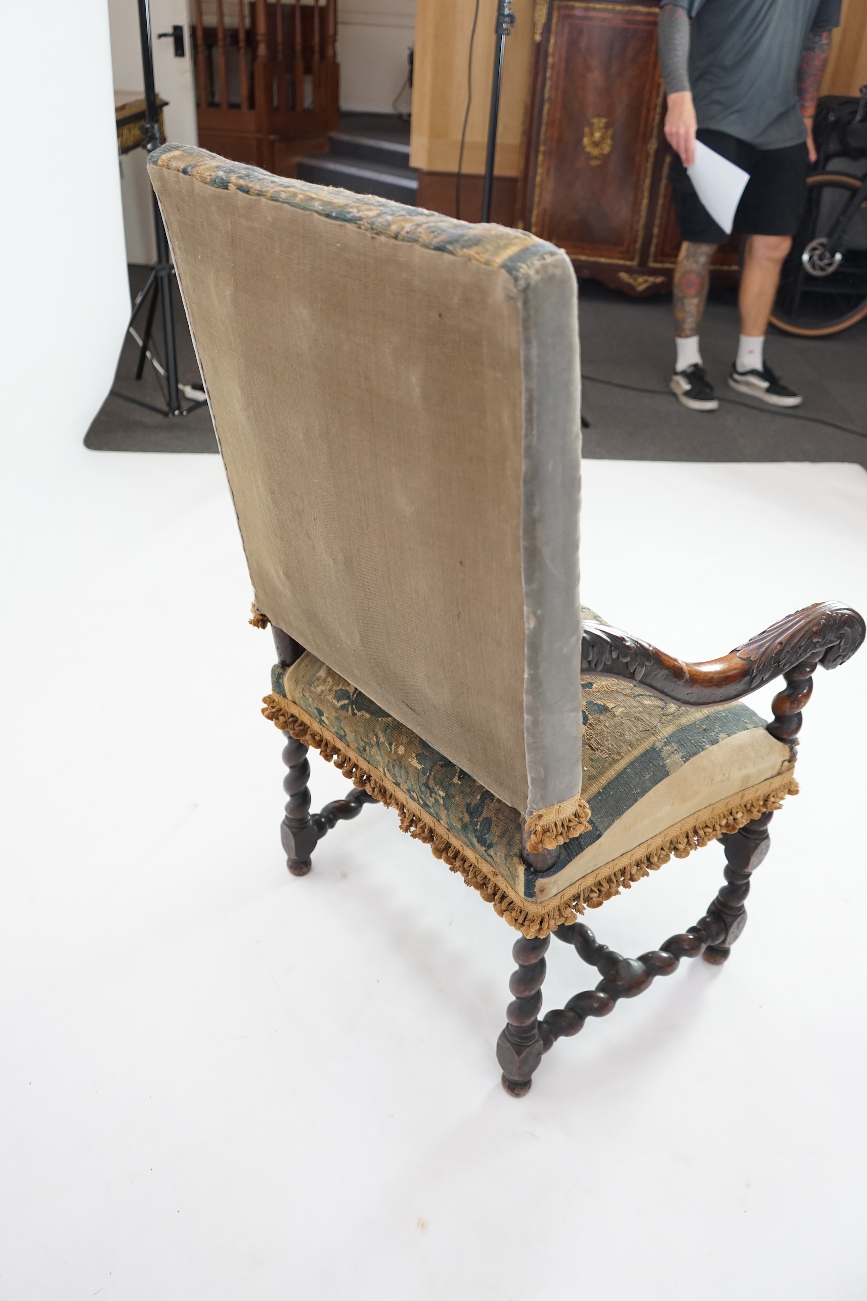 A 17th century French walnut fauteuil